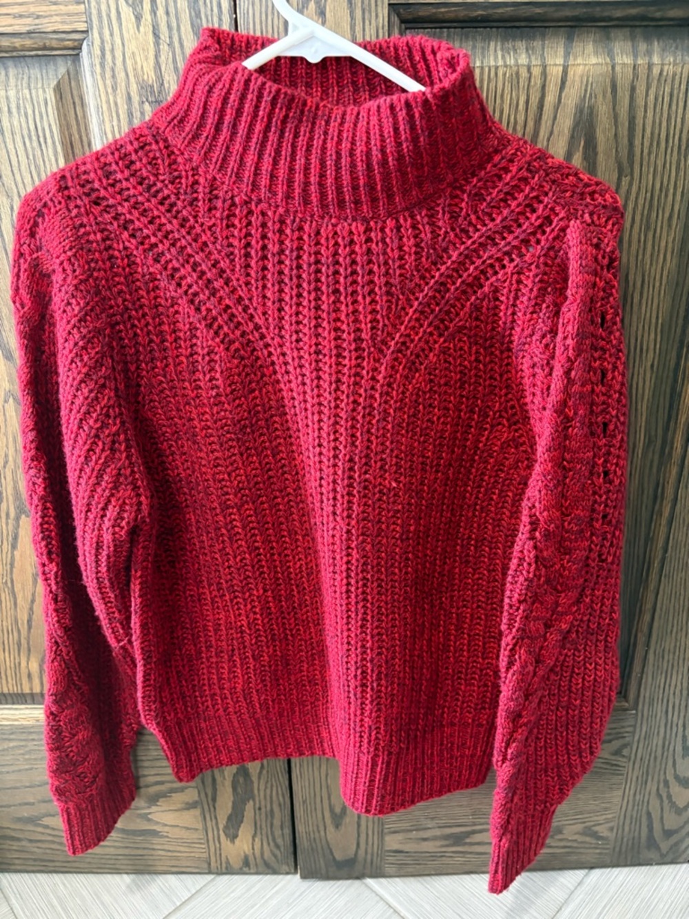 John + Jenn Red Cable Knit Turtleneck Sweater